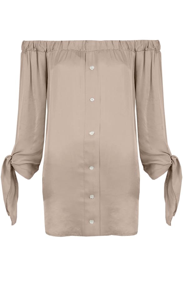 Silk Strapless Blouse Taupe – shoparchief, foto 1