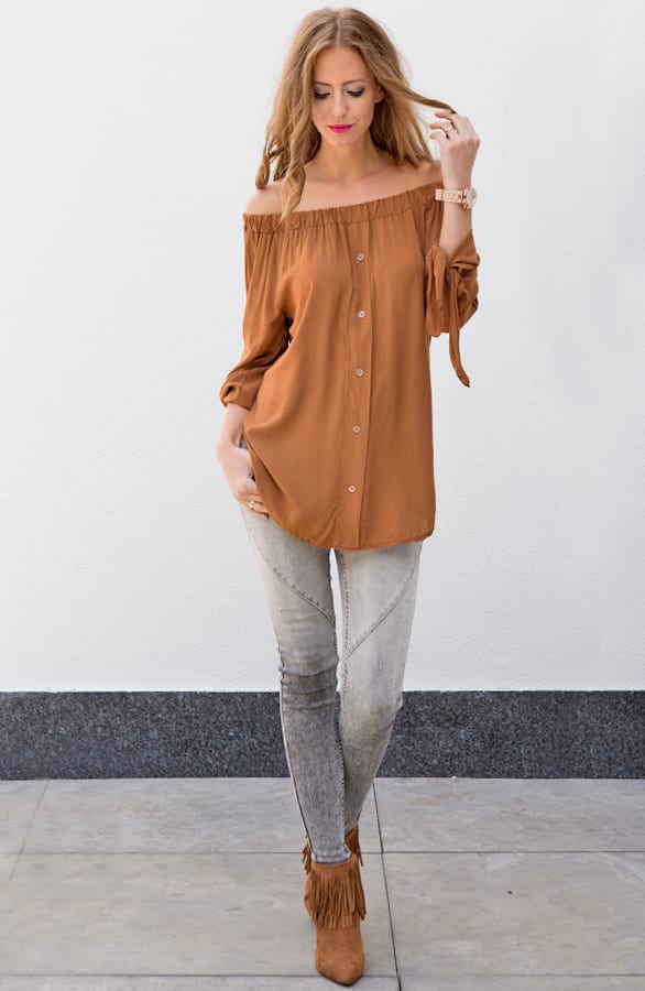 Cognac Strapless Blouse – shoparchief, foto 2