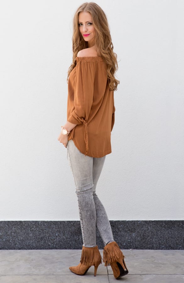 Cognac Strapless Blouse – shoparchief, foto 4