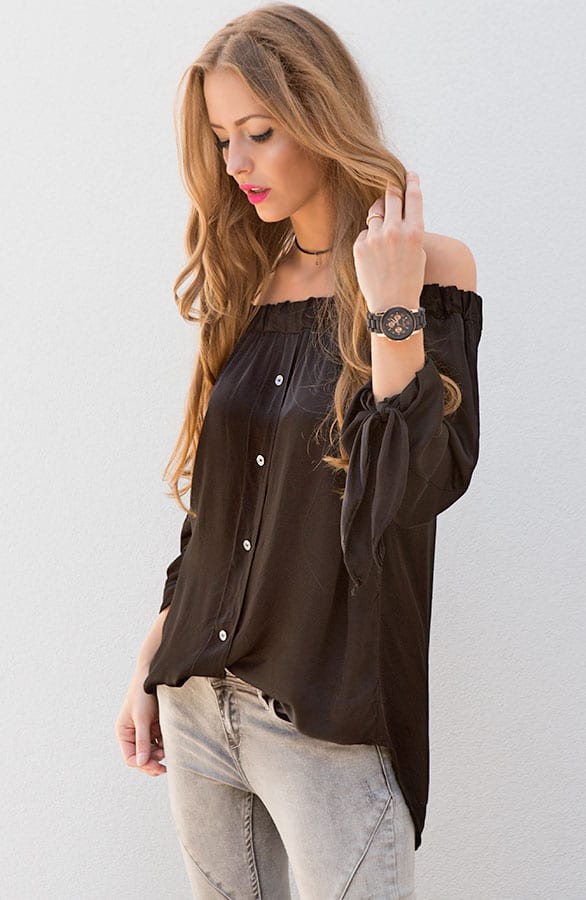 Silk Strapless Blouse Black – shoparchief, foto 6
