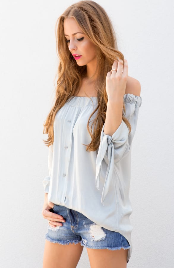 Silk Strapless Blouse Ice Grey – shoparchief, foto 3