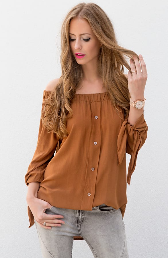 Cognac Strapless Blouse – shoparchief, foto 3