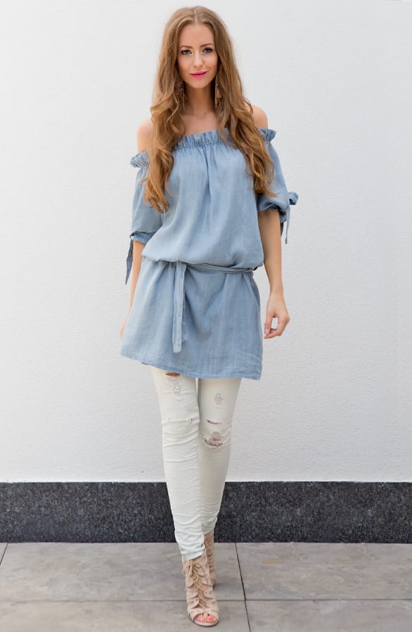 Denim Strapless Dress – shoparchief, foto 4