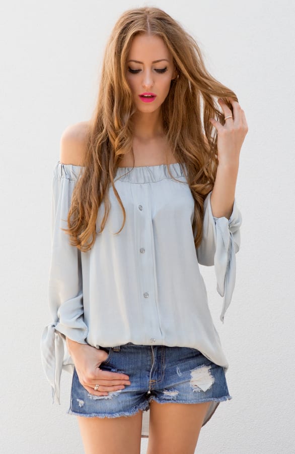 Silk Strapless Blouse Ice Grey – shoparchief, foto 2