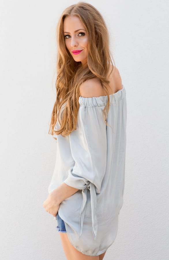 Silk Strapless Blouse Ice Grey – shoparchief, foto 6
