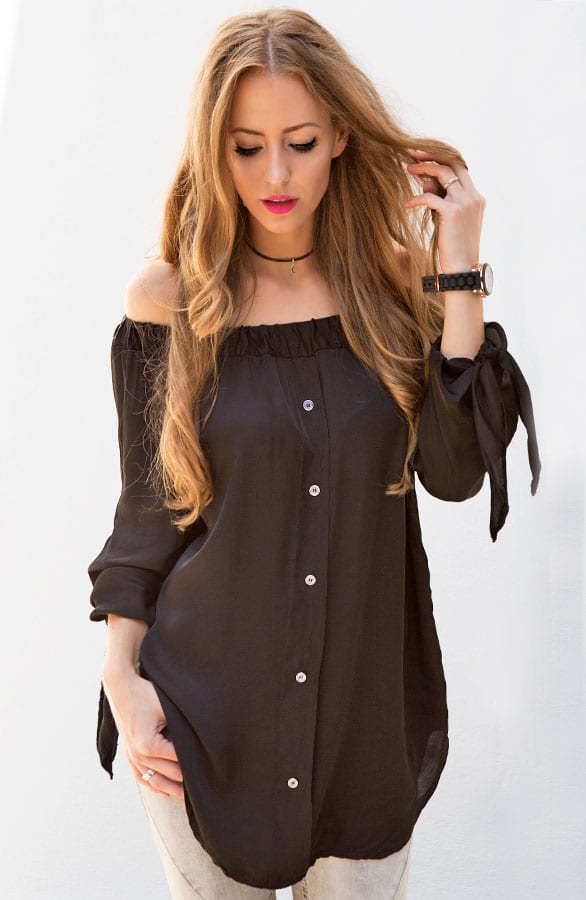 Silk Strapless Blouse Black – shoparchief, foto 5