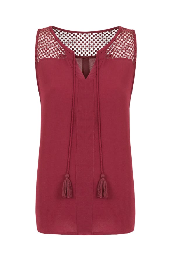 Crochet Tassel Bordeaux Top – shoparchief, foto 1