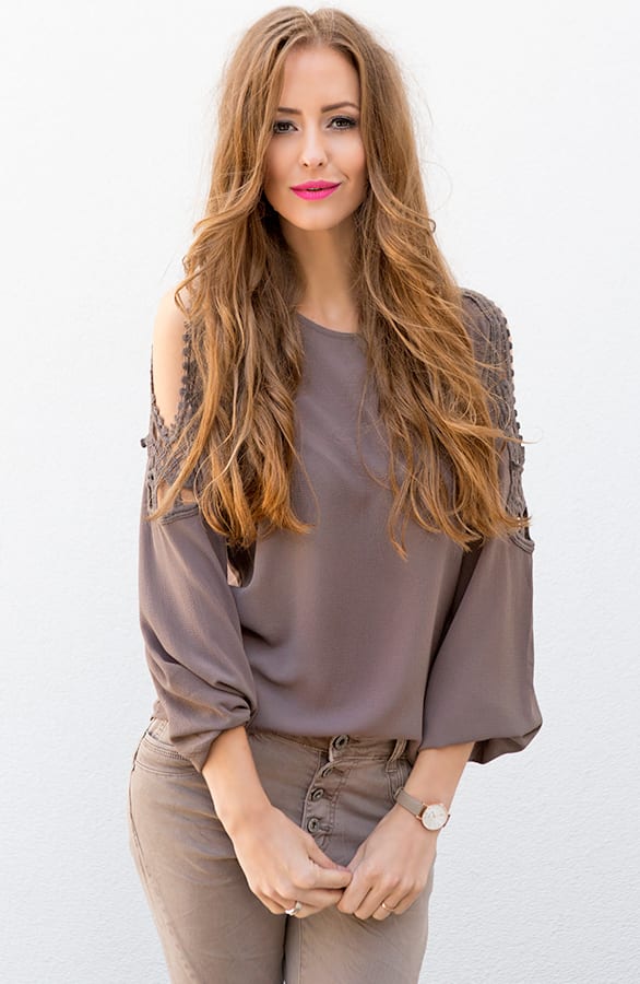 Lace Blouse Taupe Open – shoparchief, foto 1