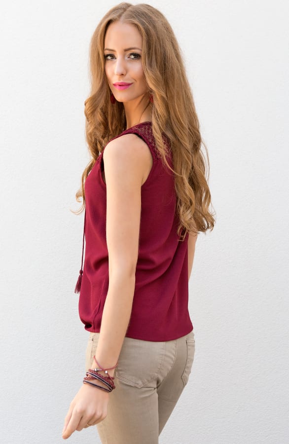 Crochet Tassel Bordeaux Top – shoparchief, foto 5