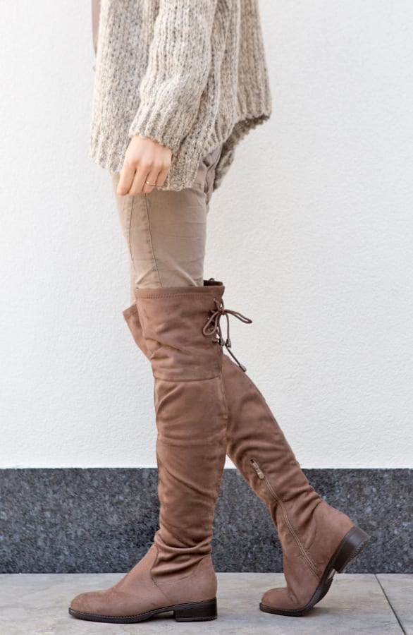Overknee Suede Boots Taupe – shoparchief, foto 2
