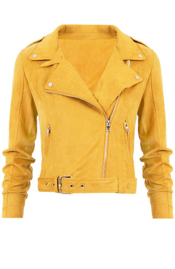 Suede Biker Jacket Oker – shoparchief, foto 1