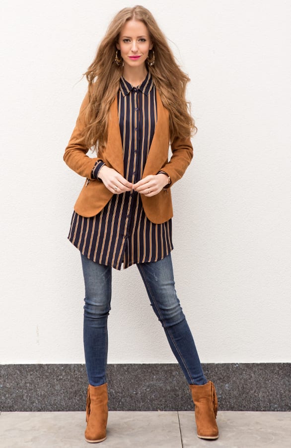 Striped Long Blouse Navy – shoparchief, foto 3