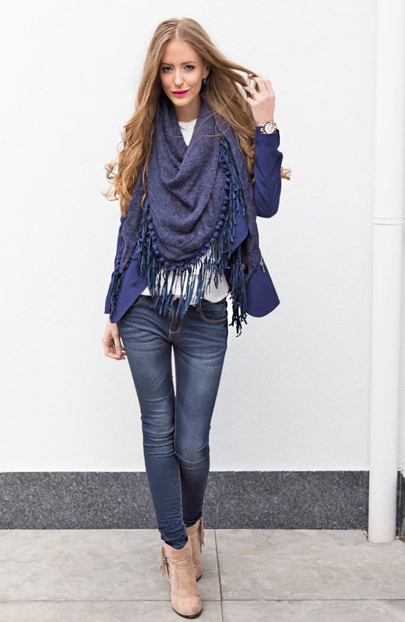 All About Fringe Sjaal Navy – shoparchief, foto 2