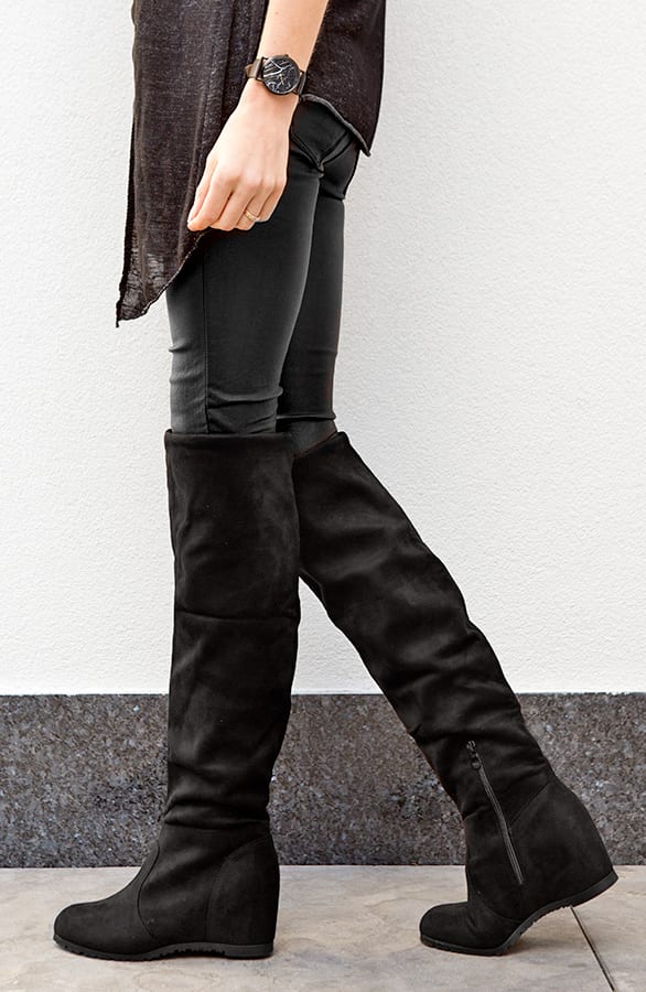 Overknee Suede Wedges Black – shoparchief, foto 3