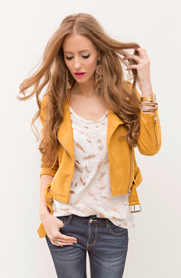 Suede Biker Jacket Oker – shoparchief, foto 2