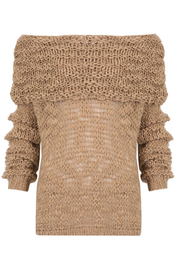 Coll Sweater Off Shoulder Camel – shoparchief, foto 1