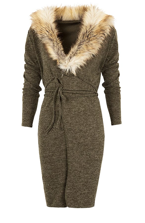 Fake Fur Cardigan Khaki – shoparchief, foto 1