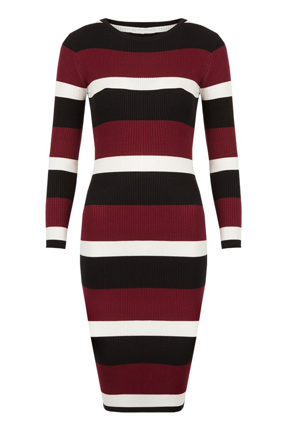 Striped Pencil Dress Bordeaux – shoparchief, foto 1