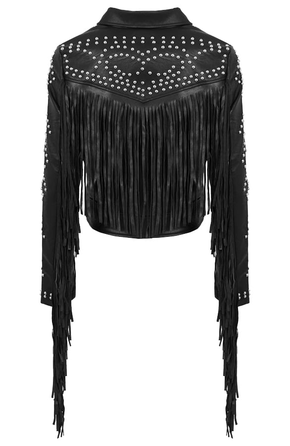 Studded Fringe Leather Jacket – shoparchief, foto 1