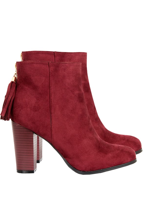 Suede Tassel Heels Bordeaux – shoparchief, foto 1