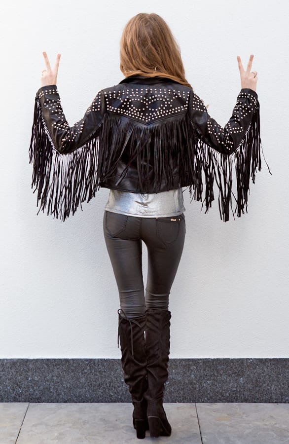 Studded Fringe Leather Jacket – shoparchief, foto 2
