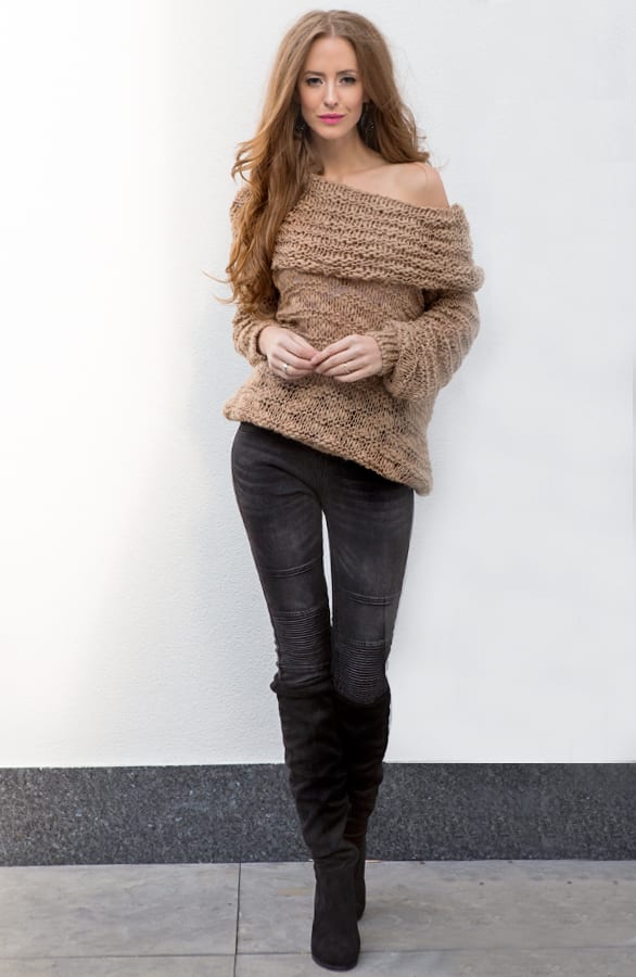 Coll Sweater Off Shoulder Camel – shoparchief, foto 5