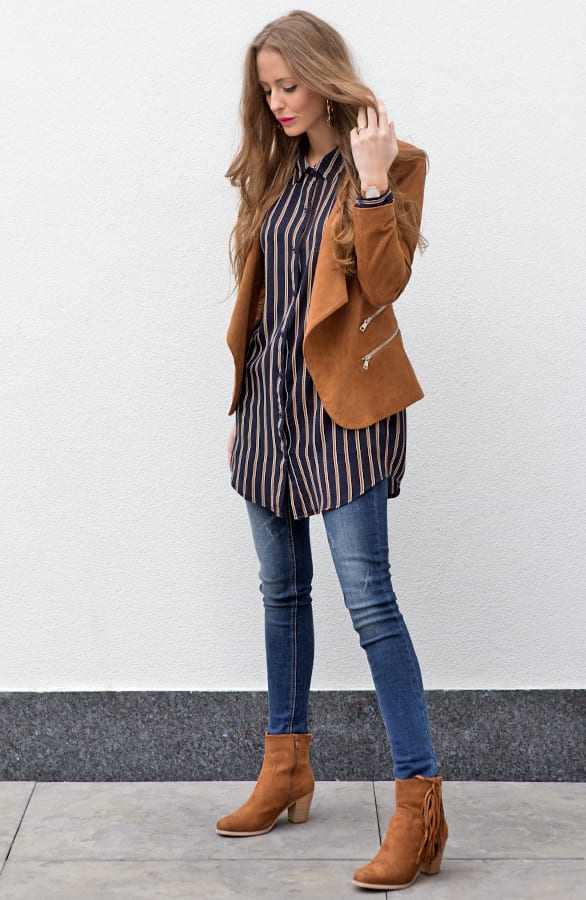 Striped Long Blouse Navy – shoparchief, foto 4