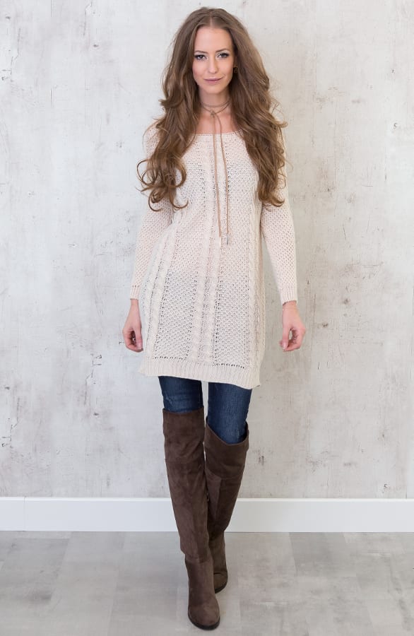 Cable Knit Sweater Beige – shoparchief, foto 2