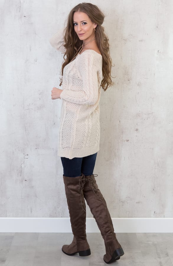 Cable Knit Sweater Beige – shoparchief, foto 4