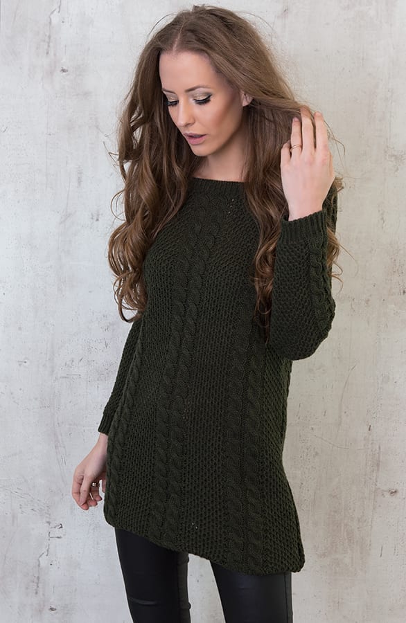 Cable Knit Sweater Army – shoparchief, foto 3