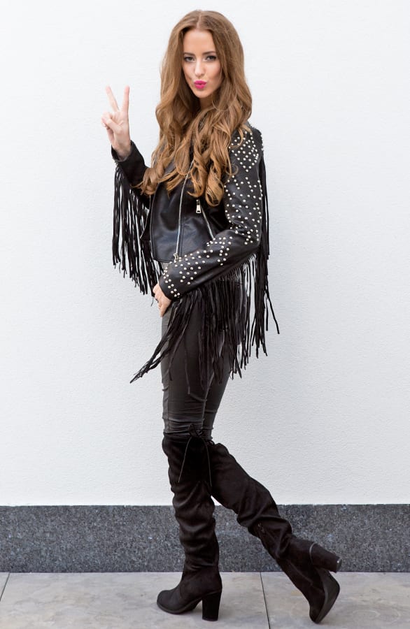 Studded Fringe Leather Jacket – shoparchief, foto 5
