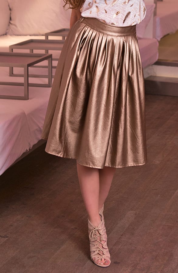 Metallic Leather Skirt Bronze – shoparchief, foto 4