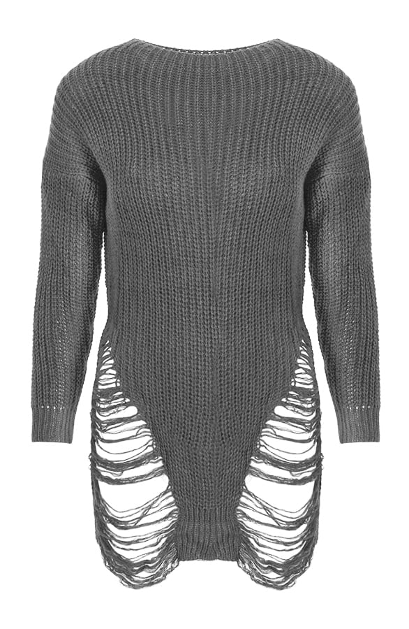 Damaged Sweater Antraciet – shoparchief, foto 1