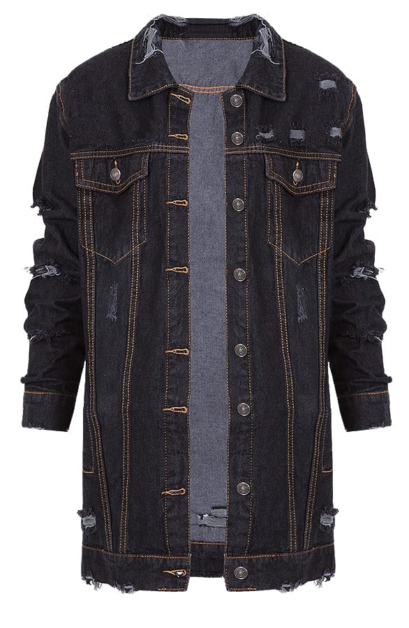 Long Denim Jacket Dark Denim – shoparchief, foto 1
