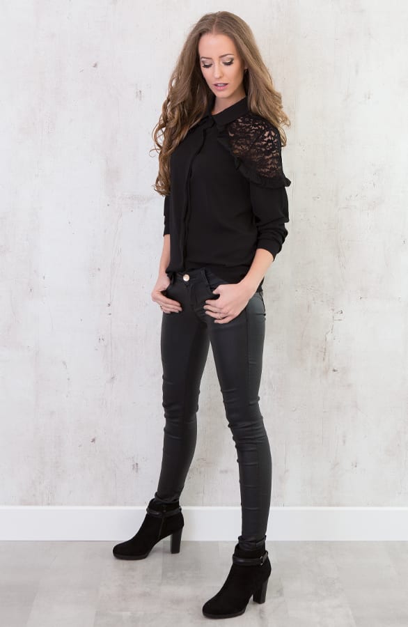 Lace Ruffle Blouse Black – shoparchief, foto 5