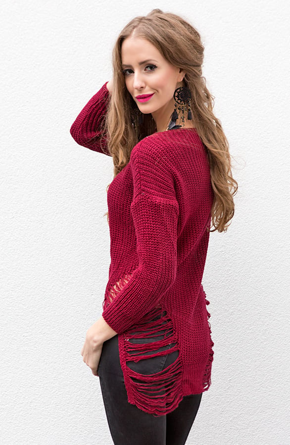 Damaged Sweater Bordeaux – shoparchief, foto 3