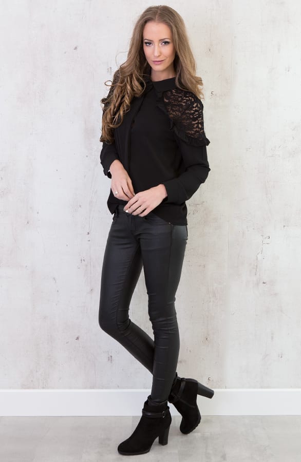 Lace Ruffle Blouse Black – shoparchief, foto 7