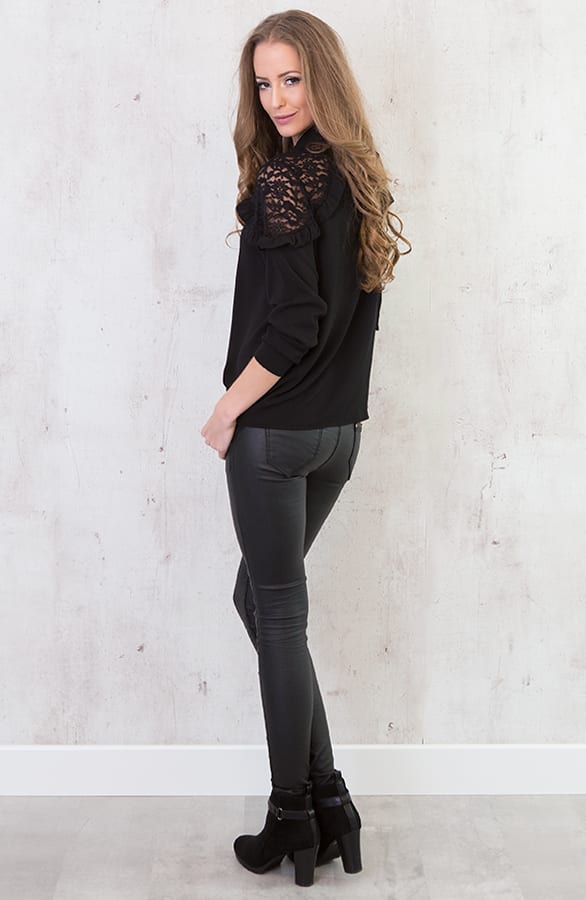 Lace Ruffle Blouse Black – shoparchief, foto 4