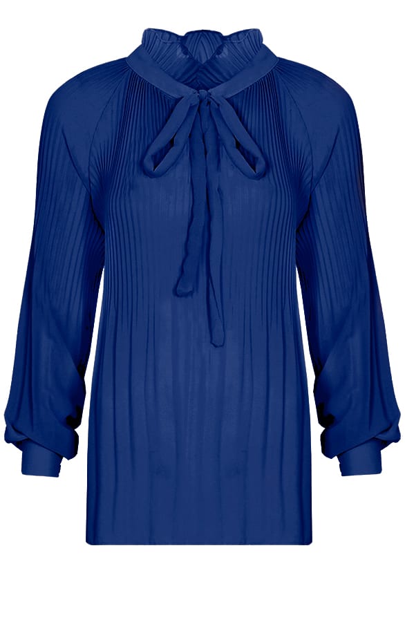 Plisse Bow Blouse Kobalt – shoparchief, foto 1