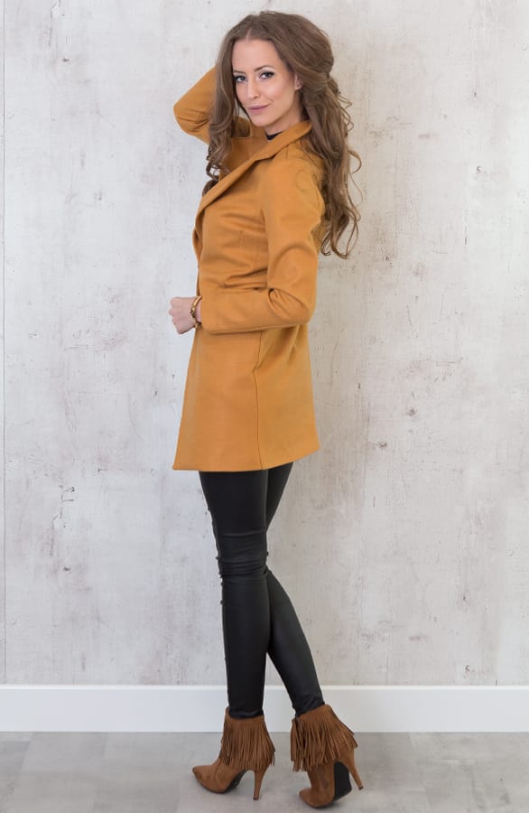 Luxury Woven Coat Oker – shoparchief, foto 3