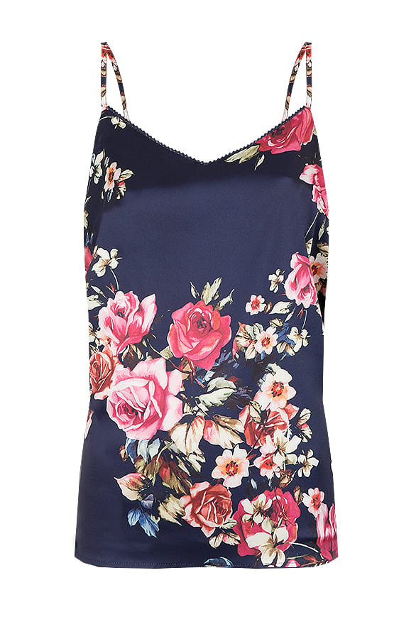 Flowerly Silk Top Navy – shoparchief, foto 1