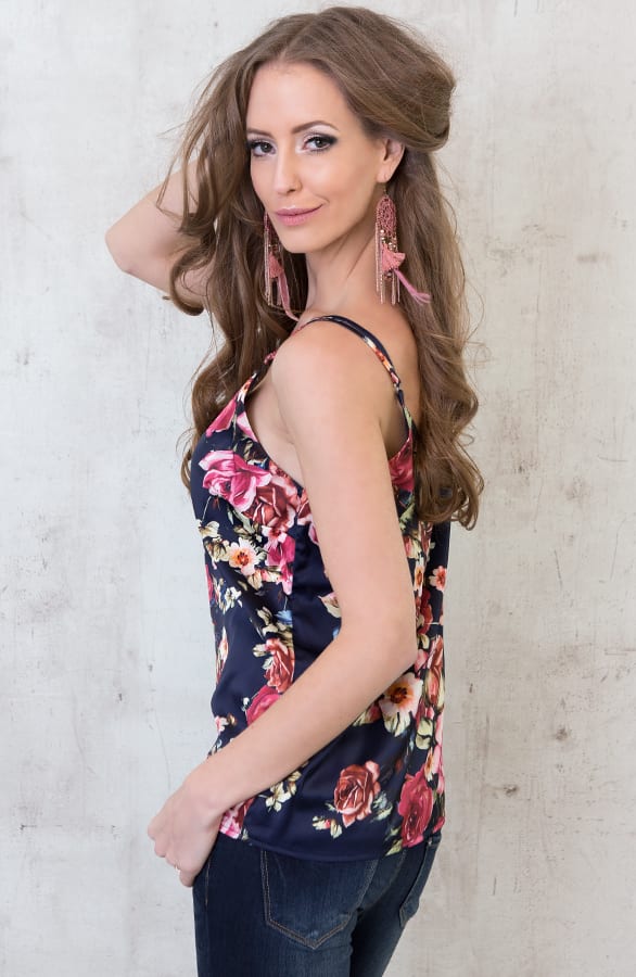 Flowerly Silk Top Navy – shoparchief, foto 2