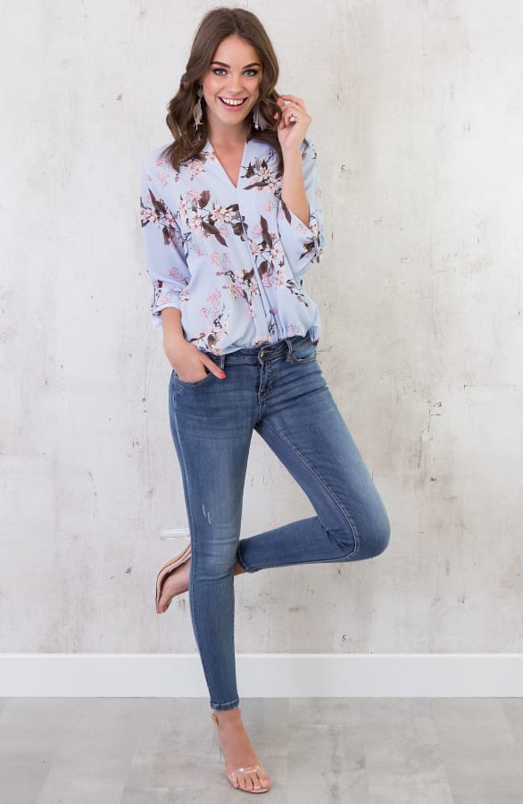 Bloemenprint Blouse Sky Blue – shoparchief, foto 5