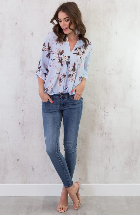 Bloemenprint Blouse Sky Blue – shoparchief, foto 3