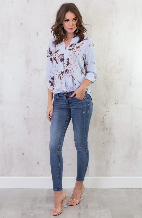 Bloemenprint Blouse Sky Blue – shoparchief, foto 6