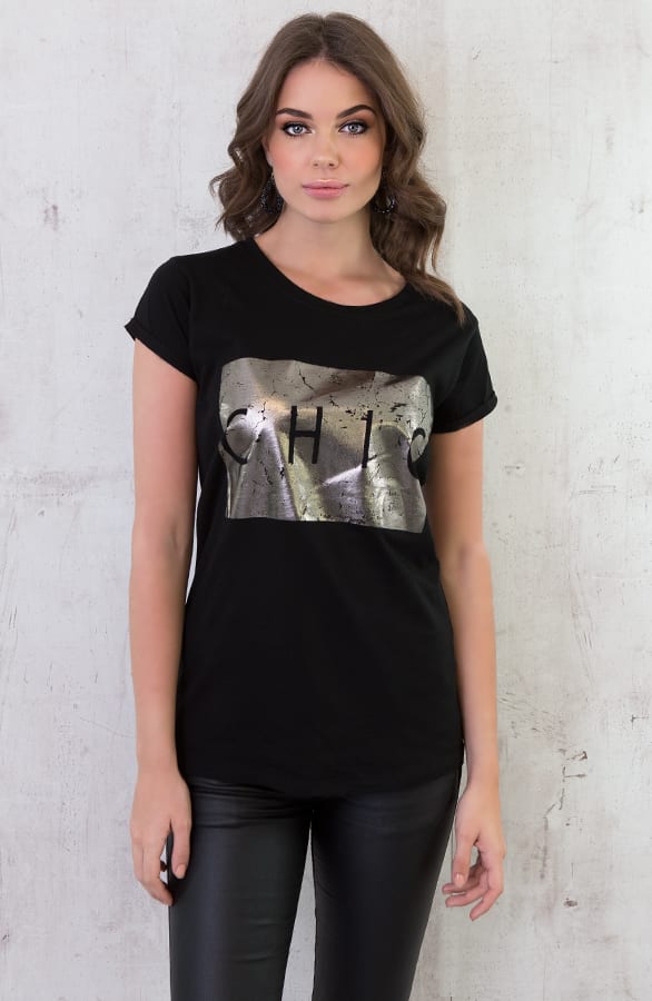 Chic Metallic Top Zwart – shoparchief, foto 1