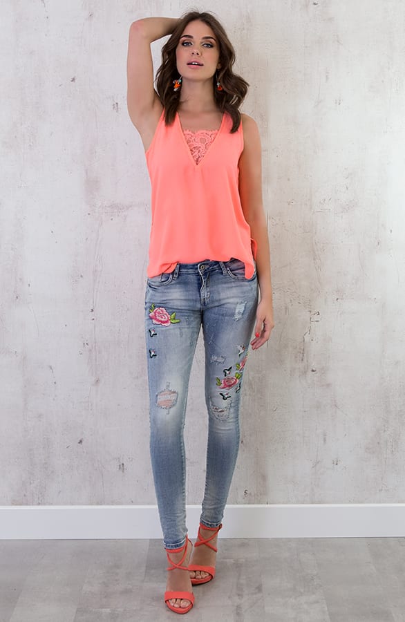 Kanten V Top Neon Roze – shoparchief, foto 3