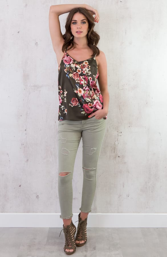 Flowerly Silk Top Legergroen – shoparchief, foto 3