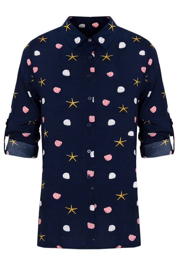Schelpen Print Blouse Marine – shoparchief, foto 1