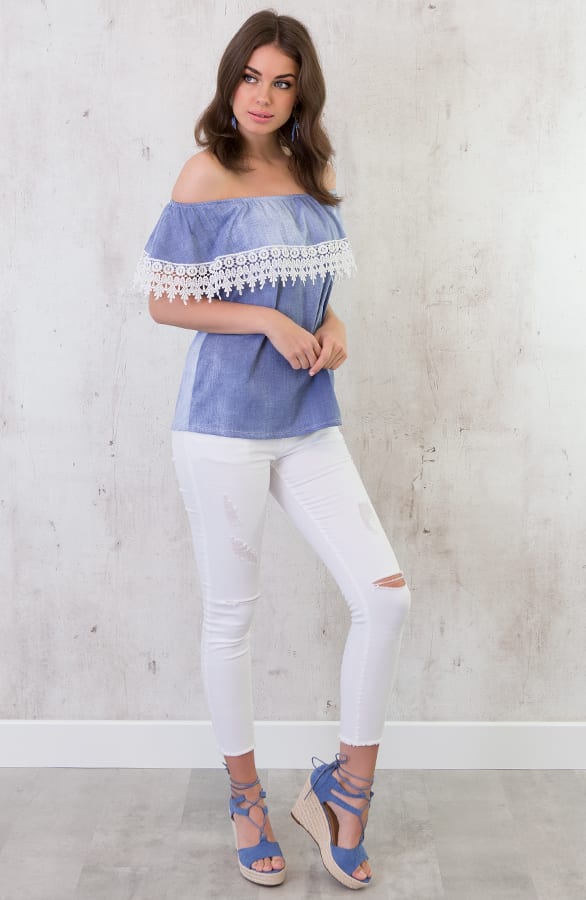 Off Shoulder Denim Top – shoparchief, foto 5